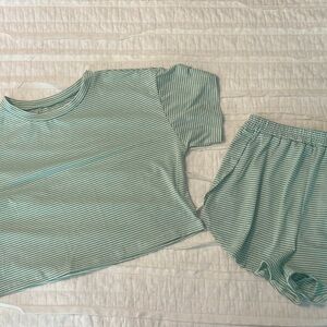 Green Pajama Set with Short-Sleeve Top and Shorts